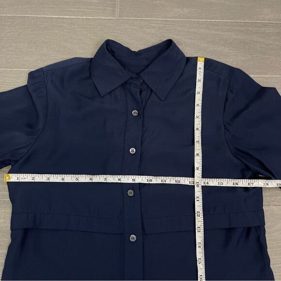 Kal Rieman Navy Blue Blouse Button Down Shirt Short Sleeve Size 2 Made in USA - Picture 15 of 16